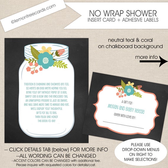 No Wrap bridal shower card and label set display wrap baby