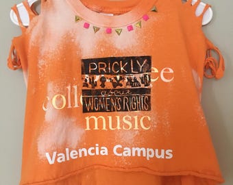 Prickly about Women's Rights, crop top, upcycled, berklee college, studded and bleached, linoleum block , planned parenthood