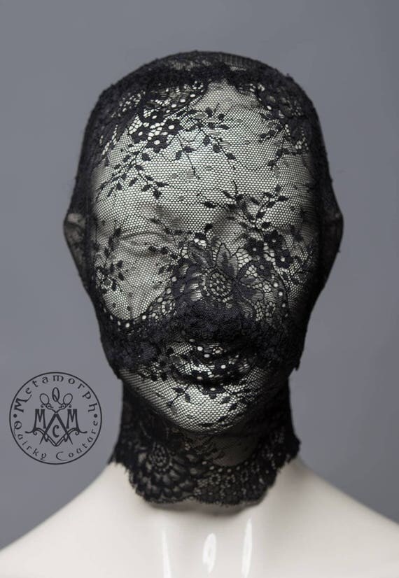 Black lace head mask / Full face lace mask / Pseudo blindfold Black lace head mask / Full face lace mask / Pseudo blindfold lace hood / Fetish lace mask / Lace zentai mask / Masquerade lace veil / Bdsm - 웹