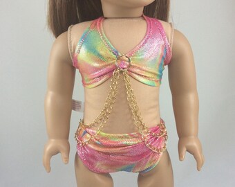 18 inch doll clothes AG doll clothes swimsuit bikini made to fit dolls like american girl doll clothes. Rainbow Two piece bathing suit.