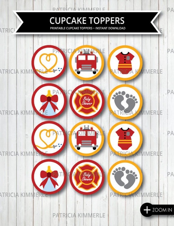 Printable Cupcake Toppers Firefighter Fireman Fire Truck