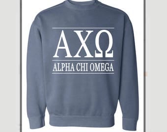 New ALPHA CHI OMEGA Comfort Colors Stripe Crewneck Sweatshirt // Size Small-3XL