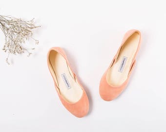The Suede Ballet Flats in Apricot | The Bridal Shoes in Apricot | The Pointe Style Shoes in Apricot | Ready to Ship