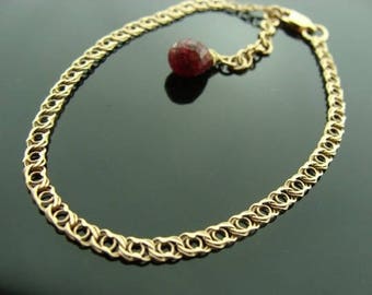 14K Solid Gold Bracelet with Ruby Drop