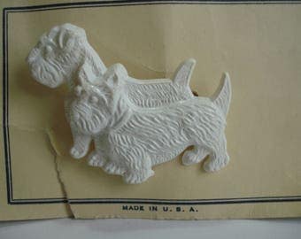 Vintage 40's Brooch 2 White Dogs made in USA