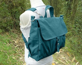 On Sale 20% off Teal green canvas backpack for men and women, multipurpose bag, canvas rucksack, travel bag, school bag, diaper bag