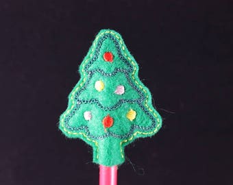Pencil with embroidered felt Christmas tree topper