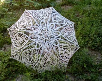 Crochet Umbrella, Wedding Umbrella, White Lace Parasol, Wedding Accessories, Bridal Umbrella, Photo Session Umbrella