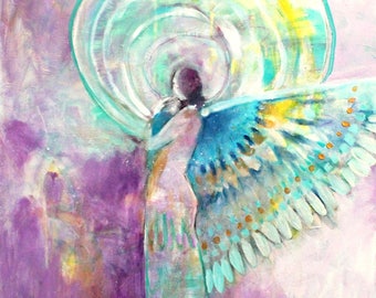 Abstract Angel Painting, Mother and Child Artwork on Large Canvas, "Spirit of Tenderness" 24x30"