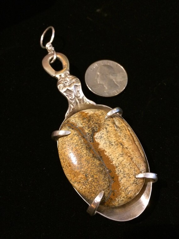Beautiful handmade sterling silver spoon and stone pendant by