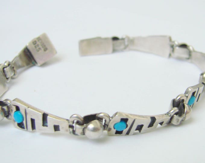 Vintage Mexico Turquoise Sterling Modernist Bracelet / 925 / 19 Grams / Artisan Jewelry / Jewellery