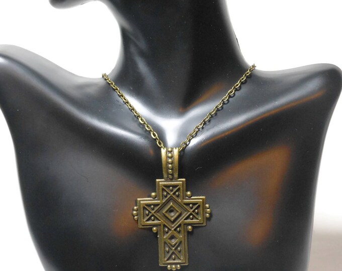FREE SHIPPING Cross pendant handmade, antiqued bronze cross, medieval cross pendant, unisex cross pendant, antiqued bronze chain hinged bail