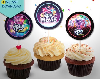 My Little Pony Cake Topper, My Little Pony Cupcake Toppers, My Little Pony Movie Cupcake Topper, MLP Movie Centerpieces, Party Decor