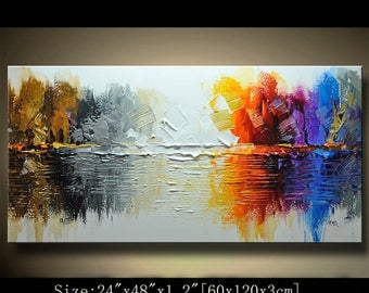Abstract Wall Painting,Palette Knife Abstract Painting, Textured Painting,,Landscape Painting ,Park Lights Painting on Canvas, by Chen 0719