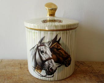 Vintage french ceramic pot, 1950, Horses, Horse, Chevaux, Kitchen, Decoration, Retro, Antique, France, Mid Century