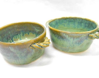 Ceramic Crocks Pottery Baking Dishes Pottery Soup Bowls Pottery Crocks French Onion Soup Bowls Small Casseroles in Green and Blue