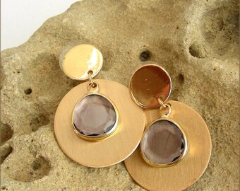 Earrings - brushed gold tone and purple Swarovski Crystal