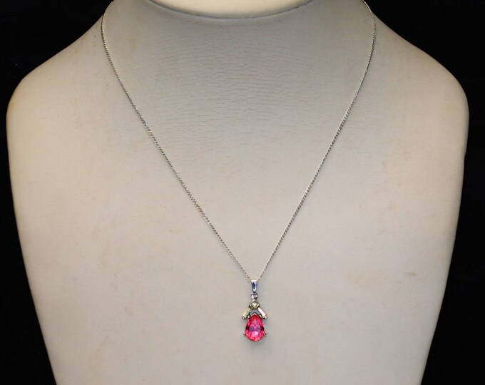 Crown Trifari pendant necklace - pink Rhinestone- vintage - Mid Century - original Box