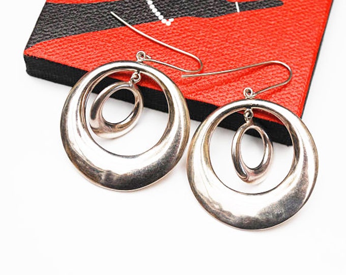RLM Studio Sterling Dangle Hoop Earrings - Pierced double circle - Calder Style Modernistic Earring - Robert Lee Morris