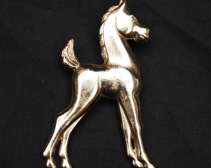 Silver Horse Brooch - silver tone pony - Equestrian pin