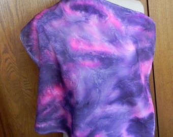 Hand painted square silk scarf in shades of purple violet and hot pink is ready to ship, silk scarf #548