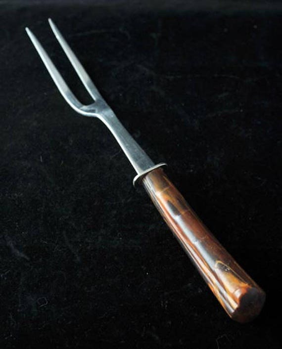 Geneva Meat Carving Fork with Brown Marble Bakelite