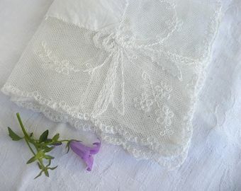 Antique wedding handkerchief - vintage lace handkerchief - antique lace wedding handkerchief - white lace and cotton handkerchief -