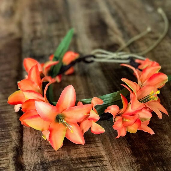 The Lily Orange Tiger Lily Floral Crown Head Wreath Halo