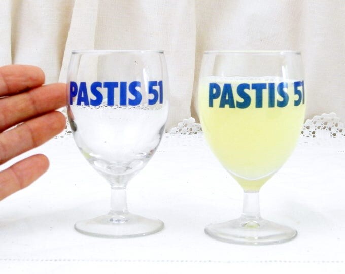 Set 2 Vintage French Pastis 51 Stem Glasses, Vintage French Bistro Decor, Cote D'Azur Retro Home Interior, Pair Ricard 51 Aperitif Drinkware