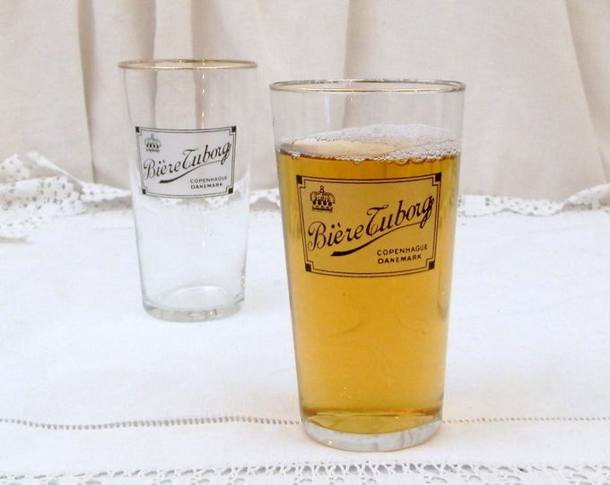 2 Vintage Tuborg Beer Glasses with Gold Rim 25 cl from France, Pair Retro Danish Beer Glass, Biere Tuborg Copenhagen Denmark, Brewania 2 Vintage Tuborg Beer Glasses with Gold Rim 25 cl from France, Pair Retro Danish Beer Glass, Biere Tuborg Copenhagen Denmark, Brewania