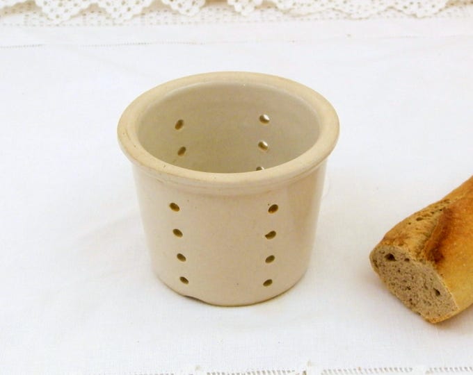 Antique French White Glazed Ceramic Cheese Strainer Pot, Stoneware Faisselle Drainer Vessel from France, Farmhouse Cottage Kitchen Decor