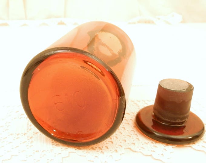 Large Vintage Brown Amber Glass Apothecary Chemist Bottle with Large Glass Stopper, 610 CL / 1.28 Pint