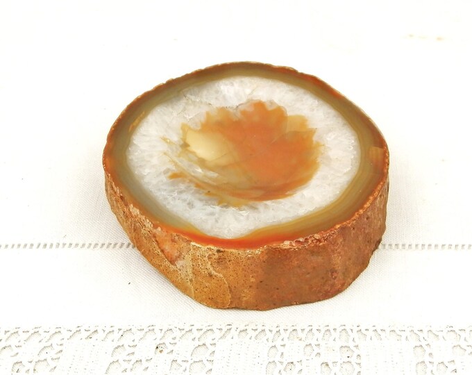 Round Vintage Carved Onyx Marble Agate Stone Nodule Slab Ashtray, Mid Century Tobacciana, Retro Man Cave Decor, Smoking Ash Tray