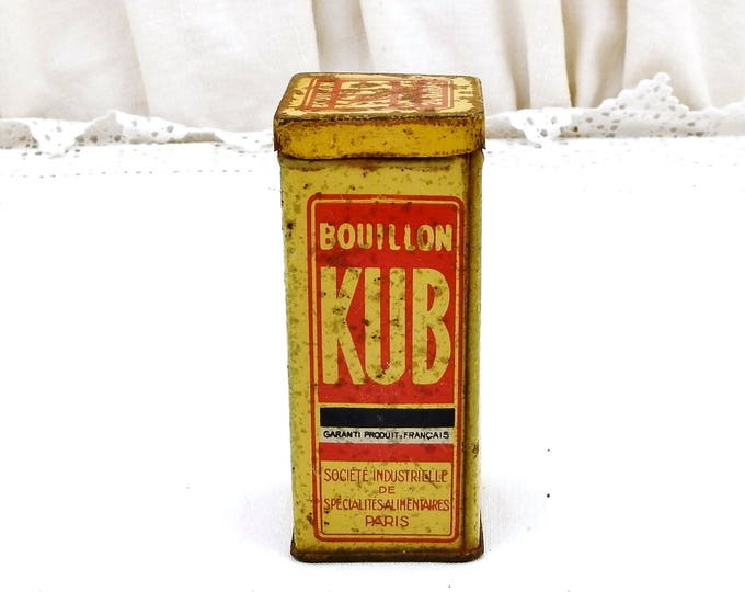 Small Vintage French Metal Tin For Gravy Cubes Bouillon Kub Red Graphics on Yellow, Kitchen Decor From France, Collectible Thin Metal Box Small Vintage French Metal Tin For Gravy Cubes Bouillon Kub Red Graphics on Yellow, Kitchen Decor From France, Collectible Thin Metal Box