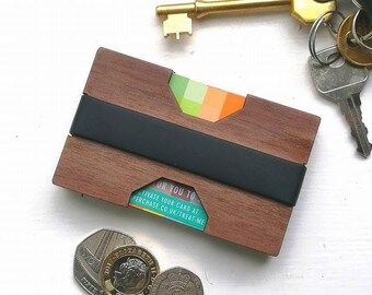 Minimalist Wallet. Card holder. Wooden Wallet. Rubber Band Wallet. Slim wallet. Personalised wallet. Gift for men