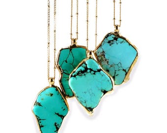 Gemstone Necklace,Turquoise Necklace, Turquoise, Gold, Raw Turquoise Gold necklace, Delicate Long Necklace, December Birthstone,Gift.