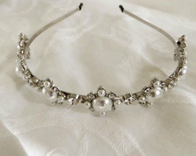 Pearl Rhinestone Headband, Wedding Hair Band, Bridal Piece, Formal Hair Jewelry