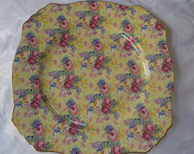 Royal Winton Welbeck Dinner Plate, Welbeck Square Plate, Grimwades Bone China, Made in England, Yellow Chintz