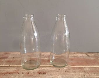 Bottles milk vintage clear glass repurposed vases x 2 primitive collectors 600 ml Australian kitchenware