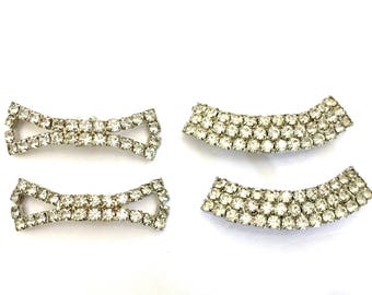 Lot of 2 Pair of Rhinestone Shoe Clips, Clear Chaton Rhinestones, Silver Tone Metal, Vintage Shoe Clips, Wedding Jewelry, Special Occasion