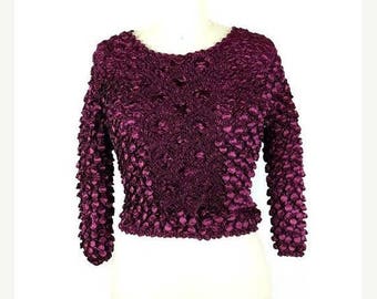 ON SALE Vintage Stretchy crinkly Popcorn Blouse from 90's/Purple*