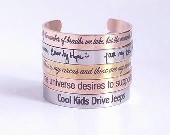Cuff Bracelet - Custom Bracelet - Personalized Jewelry - Engraved Cuff - Gold - Silver - Rose Gold - Customized - Handwriting - Bangle