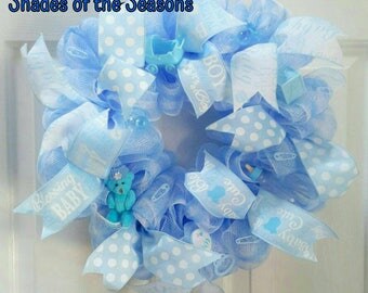 Baby Wreath, Nursery Wreath, Hospital Wreath, New Baby Wreath, Baby Boy Wreath, Baby Wreath, Mesh Wreath, Birth Announcement Wreath
