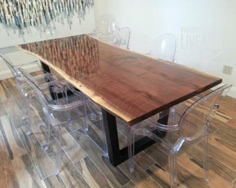 Live Edge Dining Table, Made to Order, Custom Dining Table, Modern Dining Table, Industrial Dining Table, Metal Bases, Conference Table