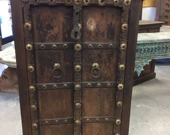Antique Brass Patina Floral Chakra Grooved Haveli Armoire Furniture old Spanish Style Design Decor