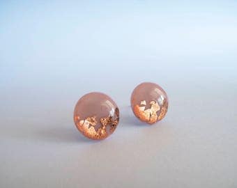 Rose & Copper Stud Earrings - Gift for Her - Hypoallergenic Titanium Posts