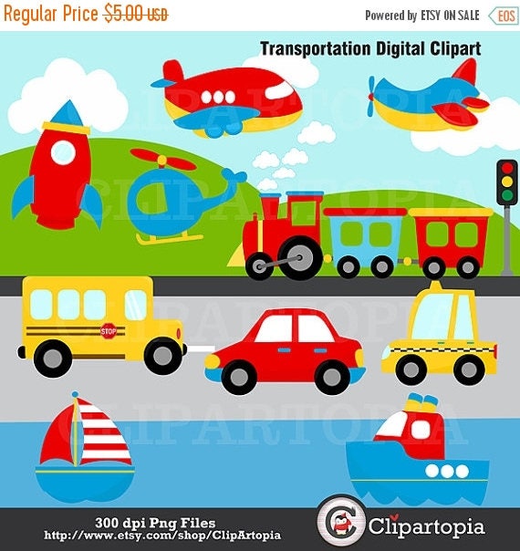 50% OFF SALE Transportation Digital Clipart /Transportation Clip Art /Plane, Helicopter, Train, Automobile, Boat, Rocket For Personal and C Il_570xn