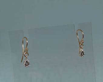 Tiny rose gold plated crystal tear drops with rose gold vermeil hooks