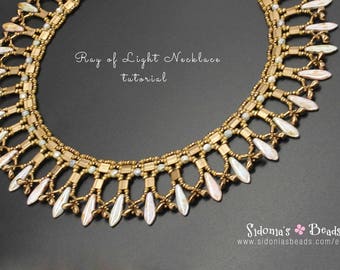 Beading Tutorial - Beaded Necklace Pattern - Tila Beads Tutorial - Dagger Beads Necklace Pattern - Ray Of Light Necklace - PDF pattern