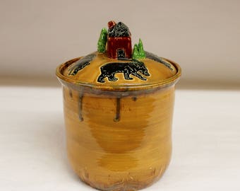 Cabin in the Woods Black Bear Cookie Jar, Kitchen Canister